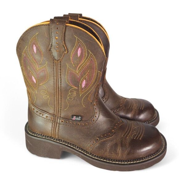 Justin Gemma 8" Round Toe Western Cowboy Boots Dark Brown GY9526 Women's 7B - Picture 4 of 10